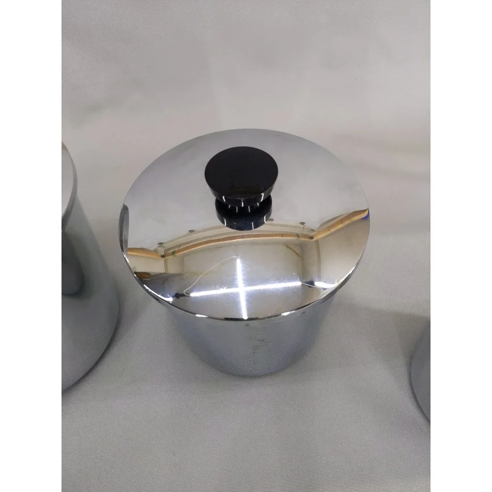 vtg‎ Everedy Canister Set Silver Chrome 4 Piece Nesting Flour Sugar Coffee Tea